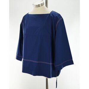 FRANCES VALENTINE Navy Pink CARLY Cotton Poplin Boatneck Top 1X NWT